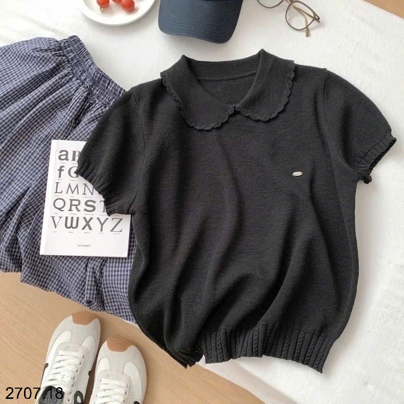 25HA2707.18 - ÁO DỆT KIM CỔ SEN NỮ