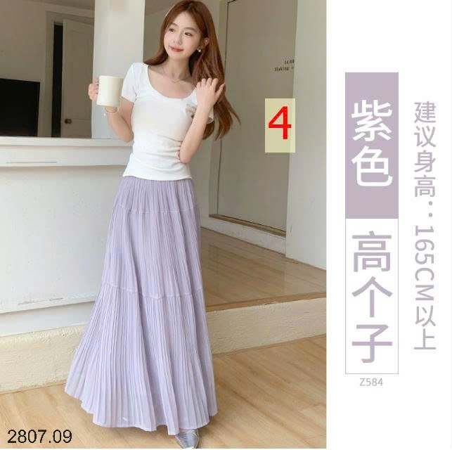 25HA2807.09 - CHÂN VÁY DÀI MIDI XẾP LY NỮ
