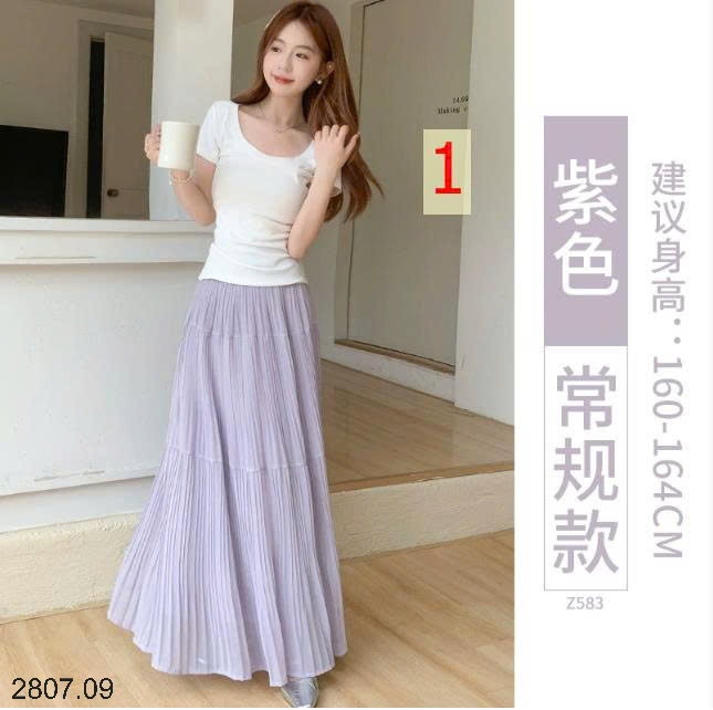 25HA2807.09 - CHÂN VÁY DÀI MIDI XẾP LY NỮ