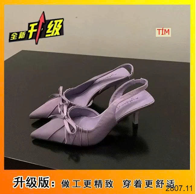 25HA2807.11 - GIÀY SANDAL CAO GÓT MŨI NHỌN ĐÍNH NƠ