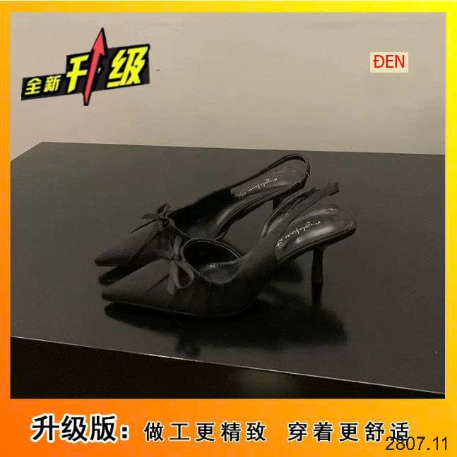 25HA2807.11 - GIÀY SANDAL CAO GÓT MŨI NHỌN ĐÍNH NƠ