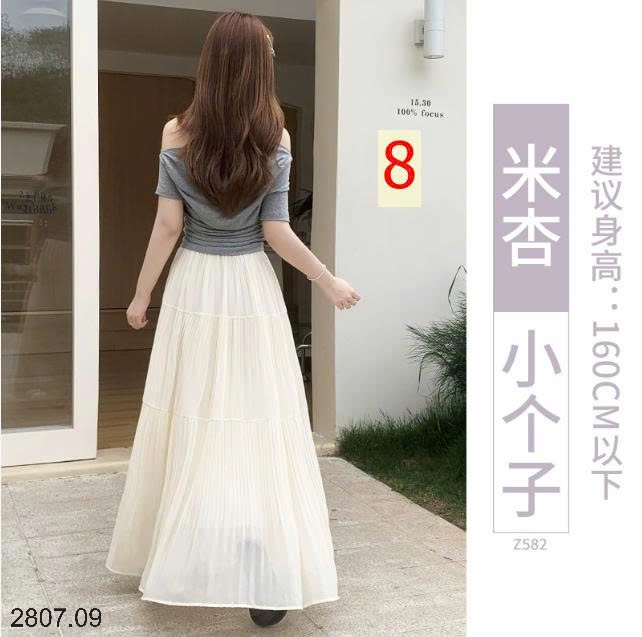 25HA2807.09 - CHÂN VÁY DÀI MIDI XẾP LY NỮ