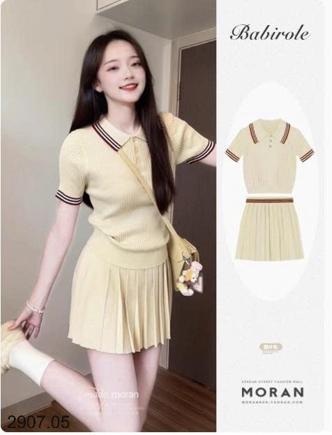 25HA2907.05 - SET VÁY XẾP LY ÁO POLO NHÀ MORAN