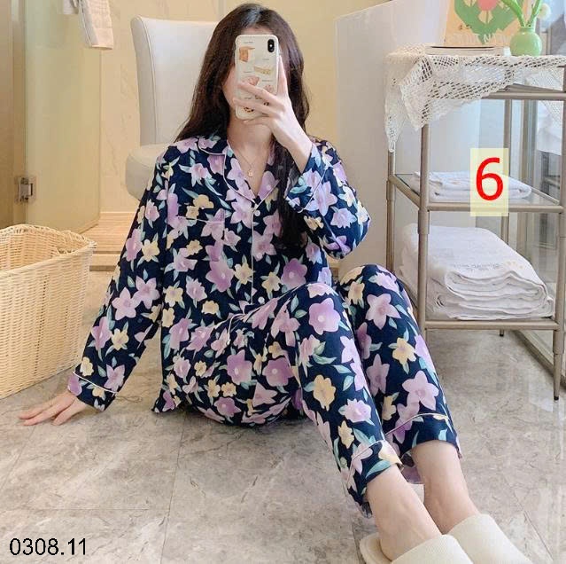 25HA0308.11 - BỘ PIZAMA LANH HOA XINH CHO NỮ