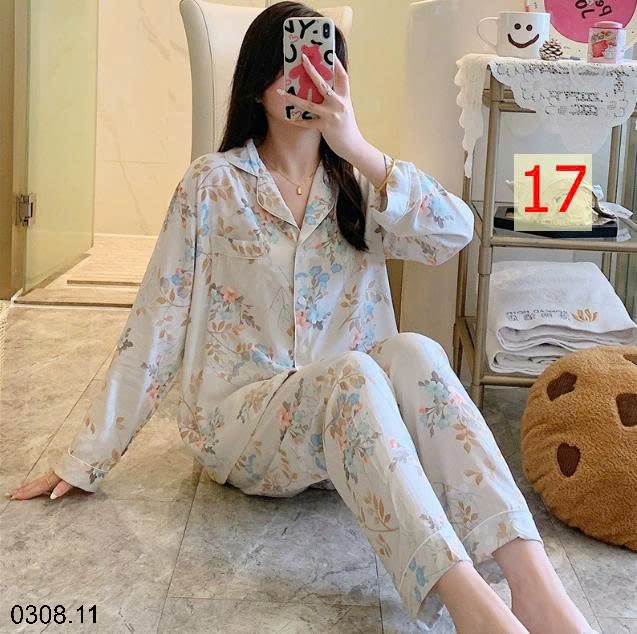 25HA0308.11 - BỘ PIZAMA LANH HOA XINH CHO NỮ