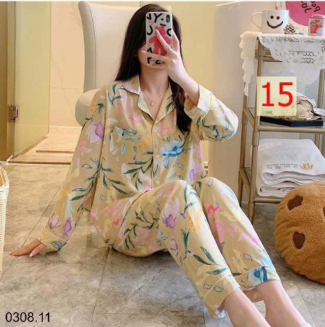 25HA0308.11 - BỘ PIZAMA LANH HOA XINH CHO NỮ