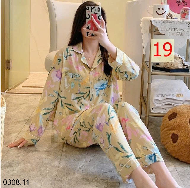 25HA0308.11 - BỘ PIZAMA LANH HOA XINH CHO NỮ