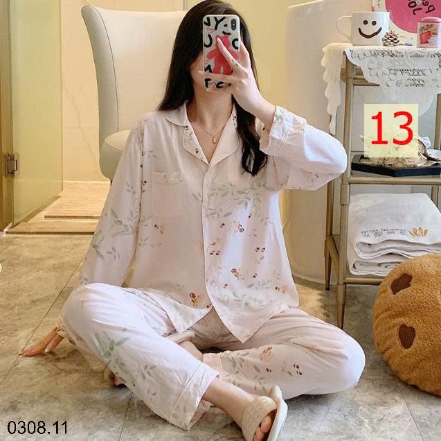 25HA0308.11 - BỘ PIZAMA LANH HOA XINH CHO NỮ