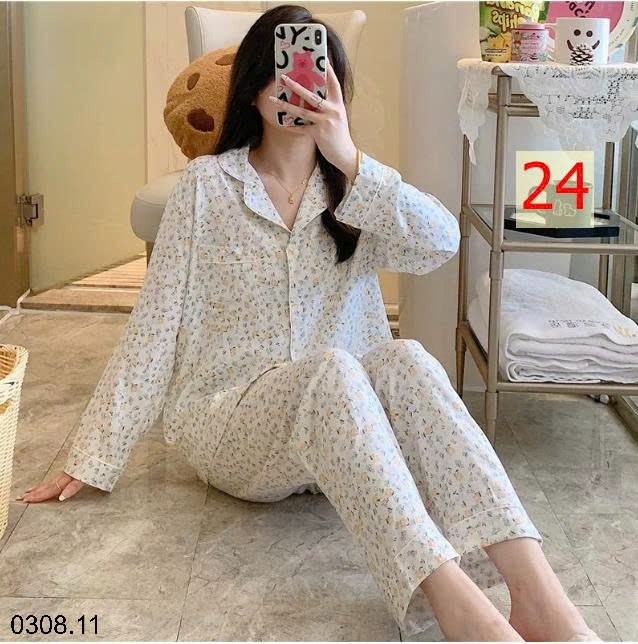 25HA0308.11 - BỘ PIZAMA LANH HOA XINH CHO NỮ
