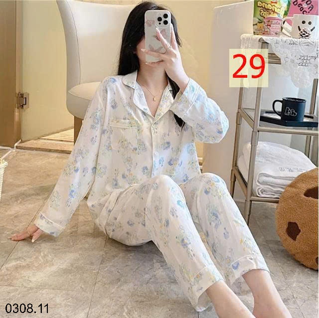 25HA0308.11 - BỘ PIZAMA LANH HOA XINH CHO NỮ