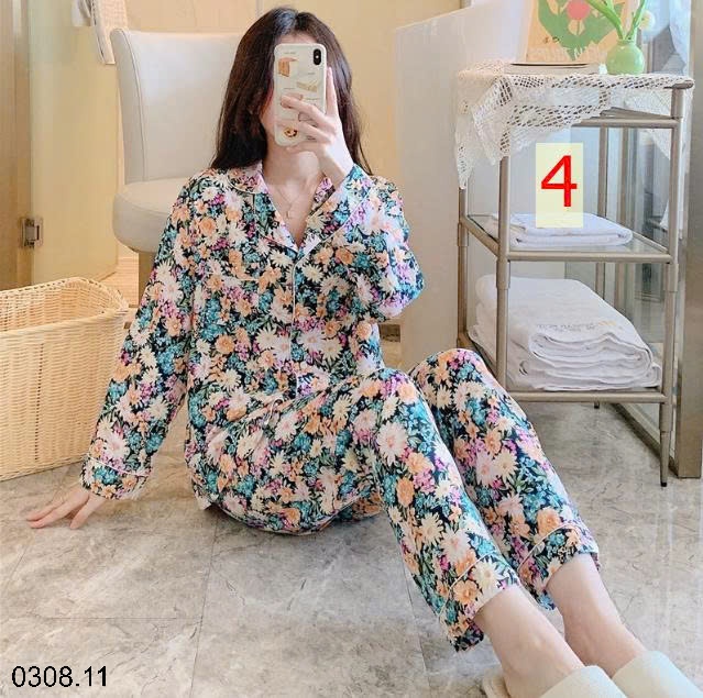 25HA0308.11 - BỘ PIZAMA LANH HOA XINH CHO NỮ