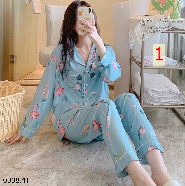 25HA0308.11 - BỘ PIZAMA LANH HOA XINH CHO NỮ
