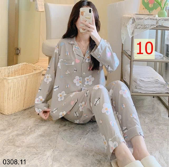 25HA0308.11 - BỘ PIZAMA LANH HOA XINH CHO NỮ