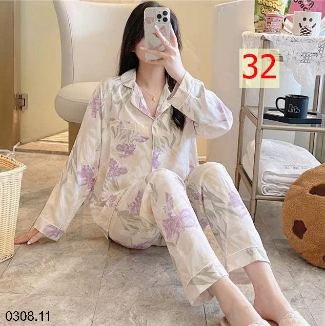 25HA0308.11 - BỘ PIZAMA LANH HOA XINH CHO NỮ