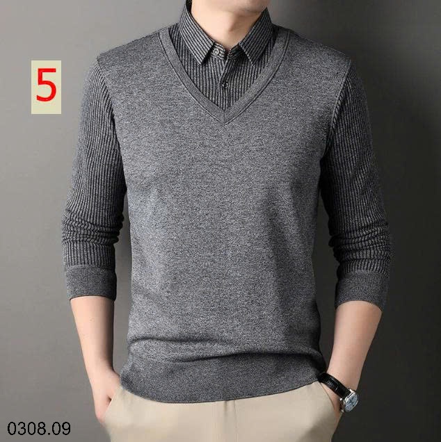 25HA0308.09 - ÁO LEN CỔ SƠ MI CHO NAM
