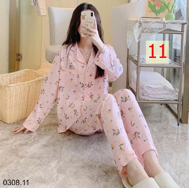 25HA0308.11 - BỘ PIZAMA LANH HOA XINH CHO NỮ