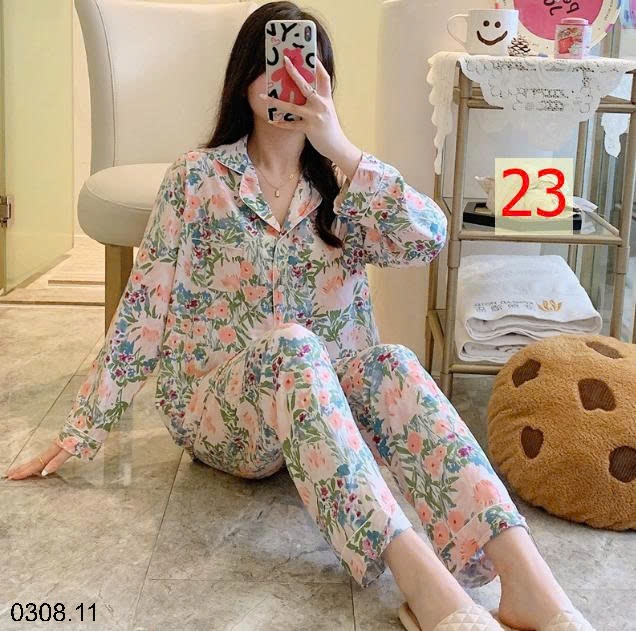 25HA0308.11 - BỘ PIZAMA LANH HOA XINH CHO NỮ