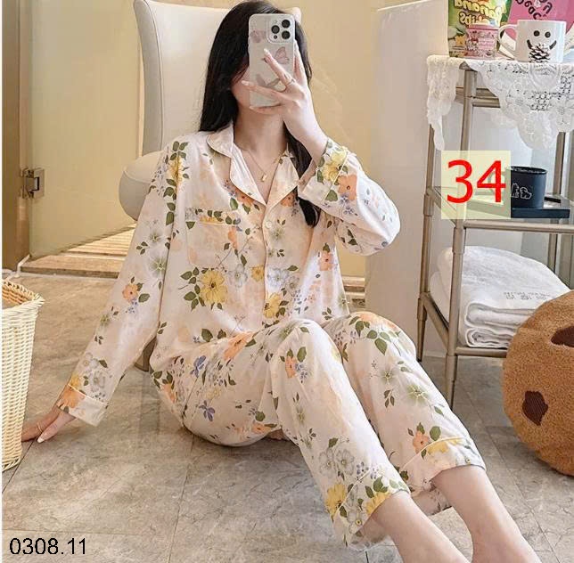 25HA0308.11 - BỘ PIZAMA LANH HOA XINH CHO NỮ