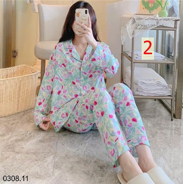 25HA0308.11 - BỘ PIZAMA LANH HOA XINH CHO NỮ