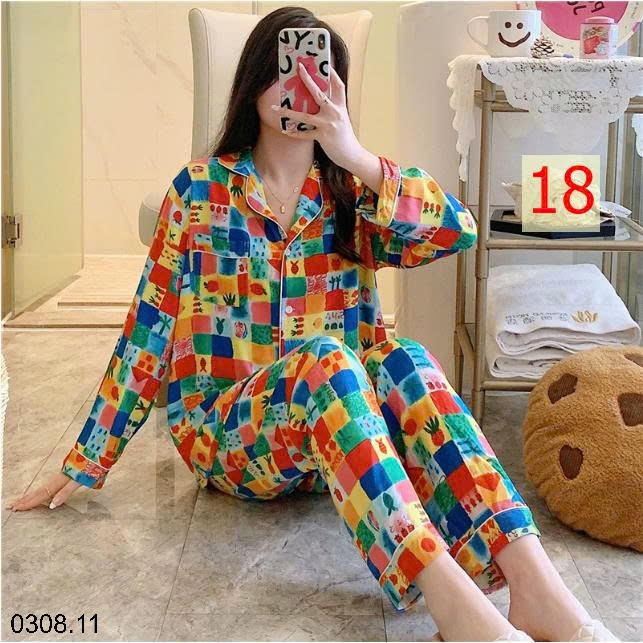 25HA0308.11 - BỘ PIZAMA LANH HOA XINH CHO NỮ