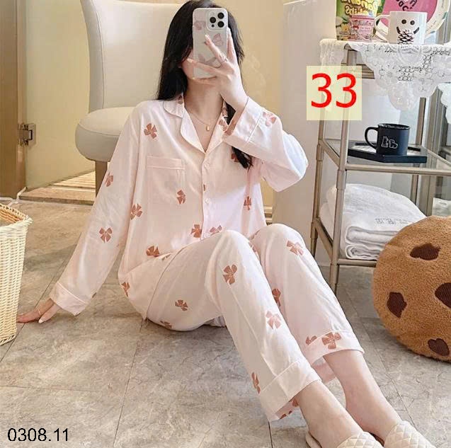 25HA0308.11 - BỘ PIZAMA LANH HOA XINH CHO NỮ