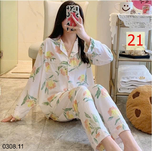 25HA0308.11 - BỘ PIZAMA LANH HOA XINH CHO NỮ