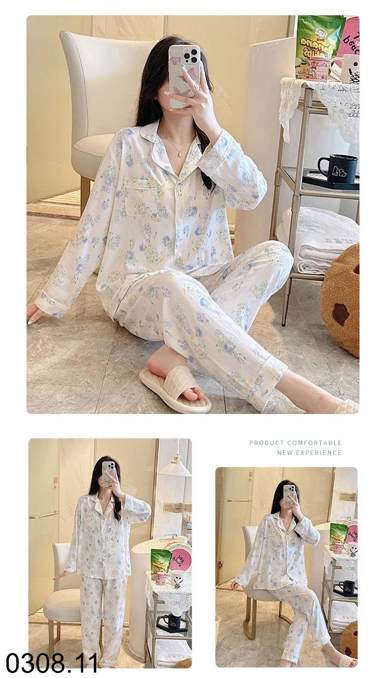 25HA0308.11 - BỘ PIZAMA LANH HOA XINH CHO NỮ