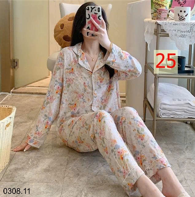 25HA0308.11 - BỘ PIZAMA LANH HOA XINH CHO NỮ