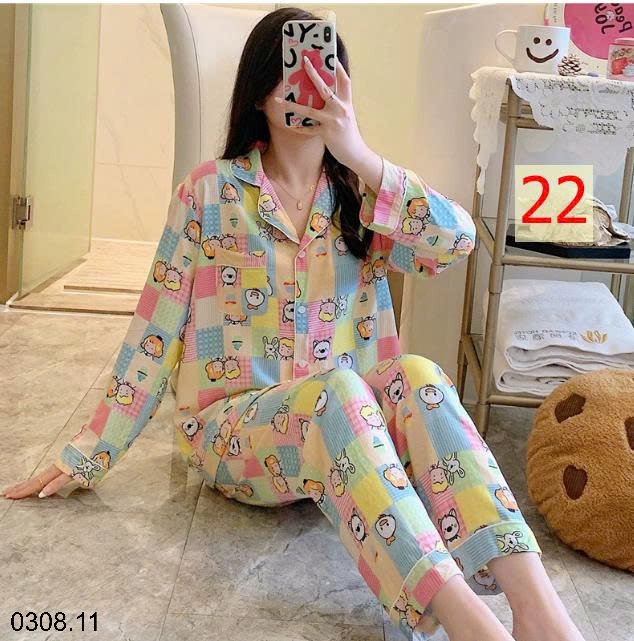 25HA0308.11 - BỘ PIZAMA LANH HOA XINH CHO NỮ