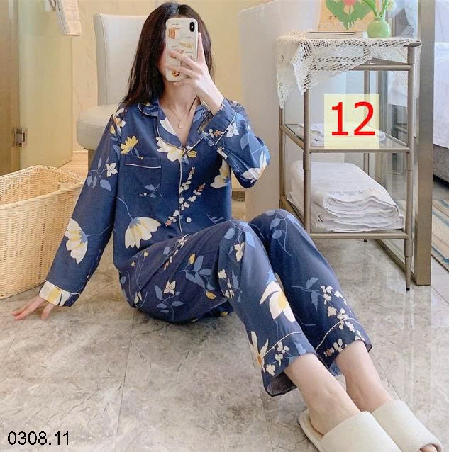 25HA0308.11 - BỘ PIZAMA LANH HOA XINH CHO NỮ
