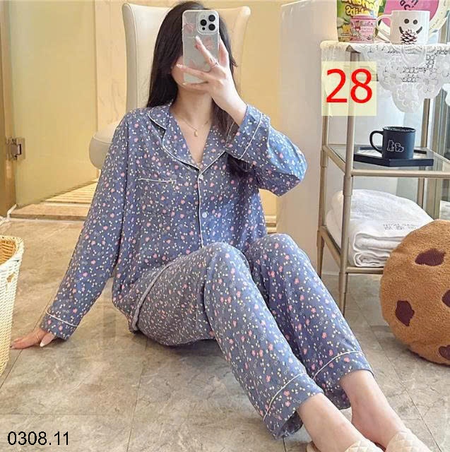 25HA0308.11 - BỘ PIZAMA LANH HOA XINH CHO NỮ
