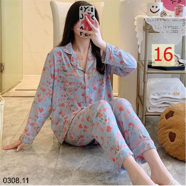 25HA0308.11 - BỘ PIZAMA LANH HOA XINH CHO NỮ