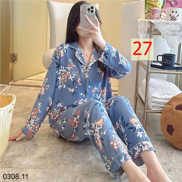 25HA0308.11 - BỘ PIZAMA LANH HOA XINH CHO NỮ