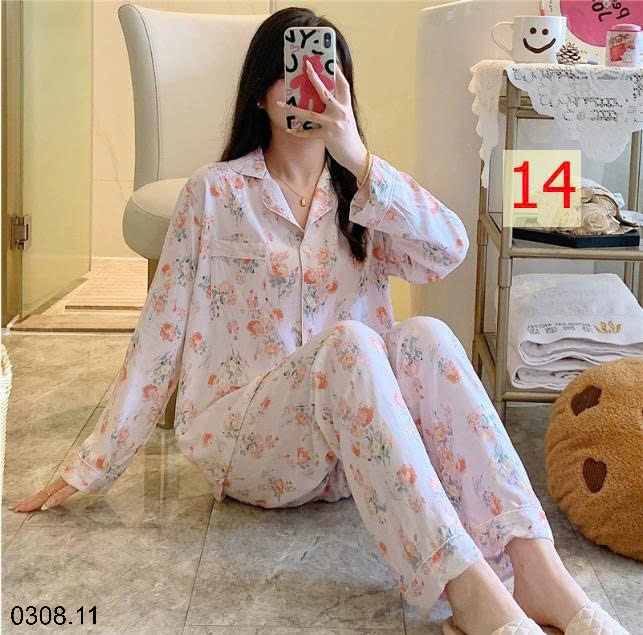 25HA0308.11 - BỘ PIZAMA LANH HOA XINH CHO NỮ