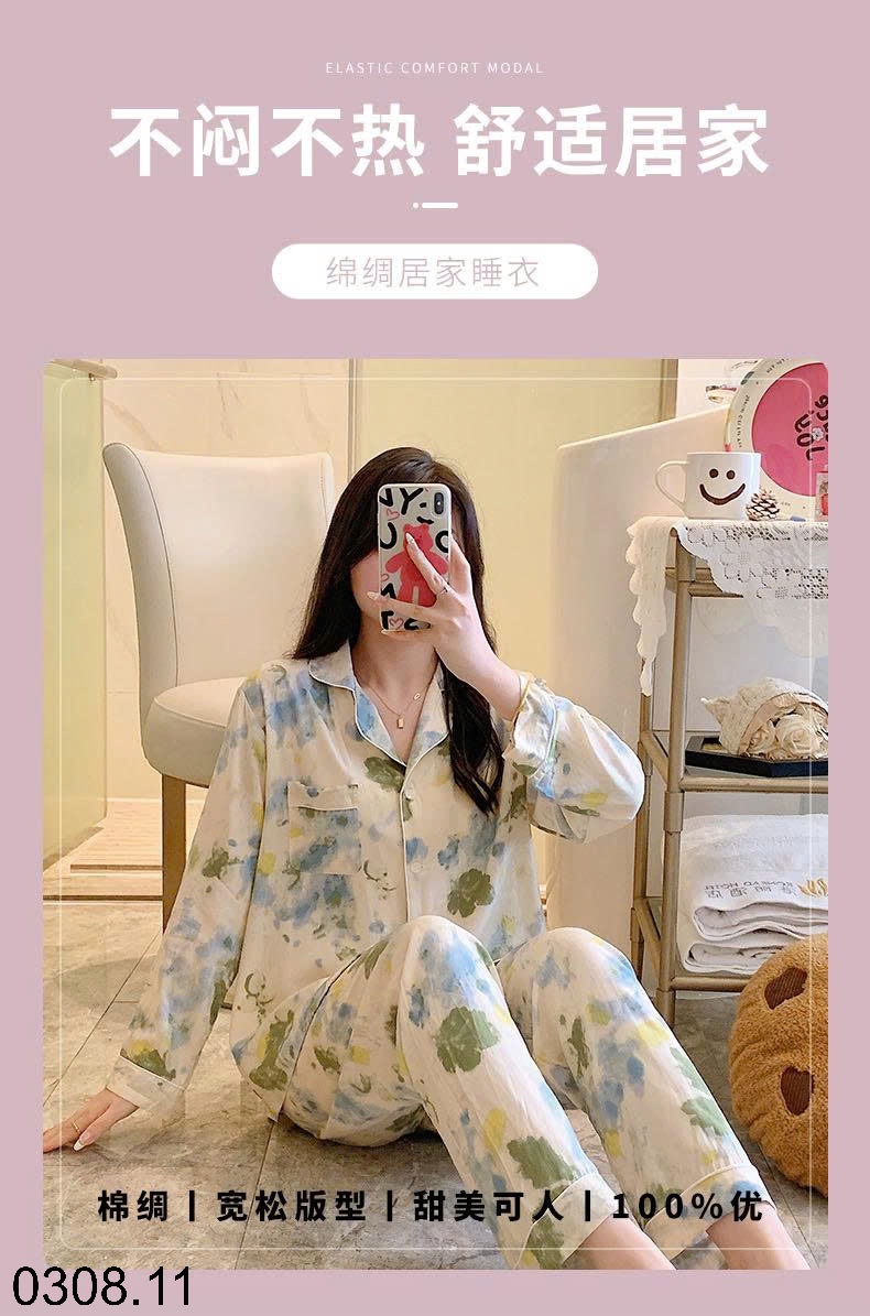 25HA0308.11 - BỘ PIZAMA LANH HOA XINH CHO NỮ