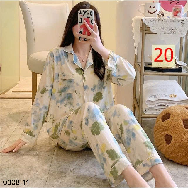 25HA0308.11 - BỘ PIZAMA LANH HOA XINH CHO NỮ