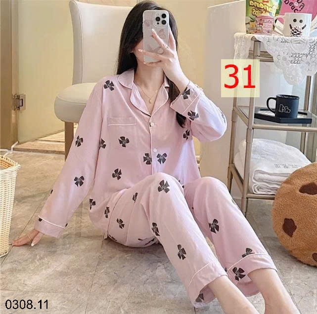 25HA0308.11 - BỘ PIZAMA LANH HOA XINH CHO NỮ