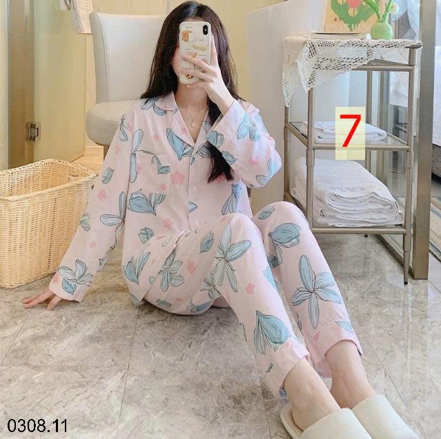 25HA0308.11 - BỘ PIZAMA LANH HOA XINH CHO NỮ
