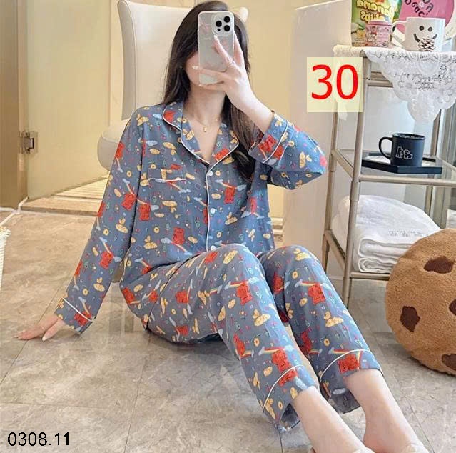25HA0308.11 - BỘ PIZAMA LANH HOA XINH CHO NỮ