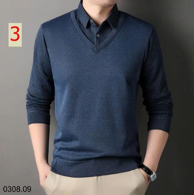 25HA0308.09 - ÁO LEN CỔ SƠ MI CHO NAM