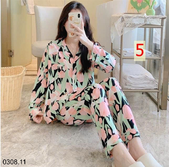 25HA0308.11 - BỘ PIZAMA LANH HOA XINH CHO NỮ