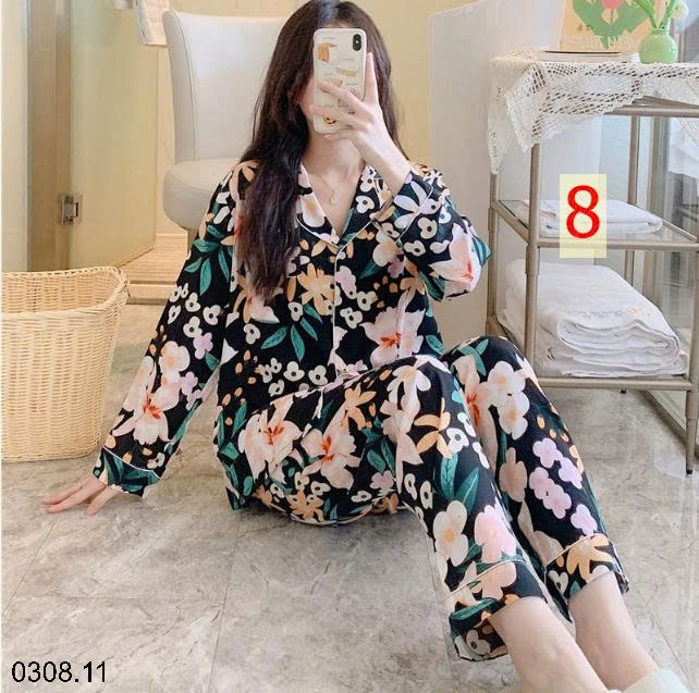25HA0308.11 - BỘ PIZAMA LANH HOA XINH CHO NỮ
