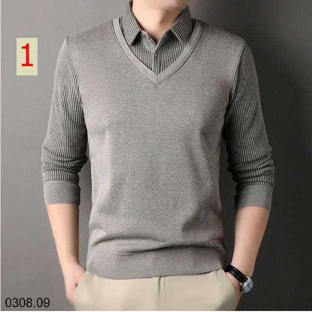 25HA0308.09 - ÁO LEN CỔ SƠ MI CHO NAM