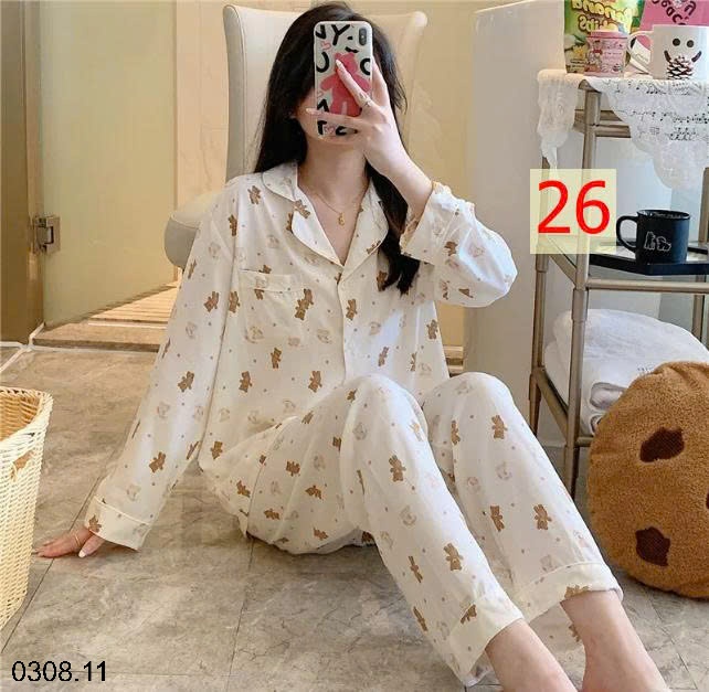 25HA0308.11 - BỘ PIZAMA LANH HOA XINH CHO NỮ