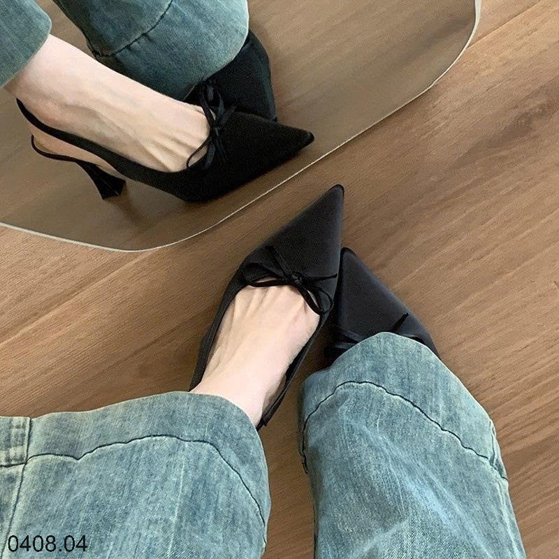 25HA0408.04 - GIÀY CAO GÓT SANDAL NƠ MŨI NHỌN KIỂU PHÁP