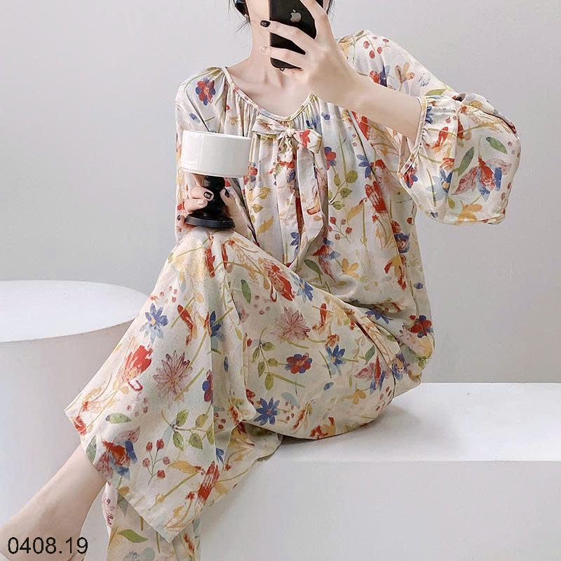 25HA0408.19 - BỘ DÀI NỮ CỔ TRÒN MẶC NHÀ