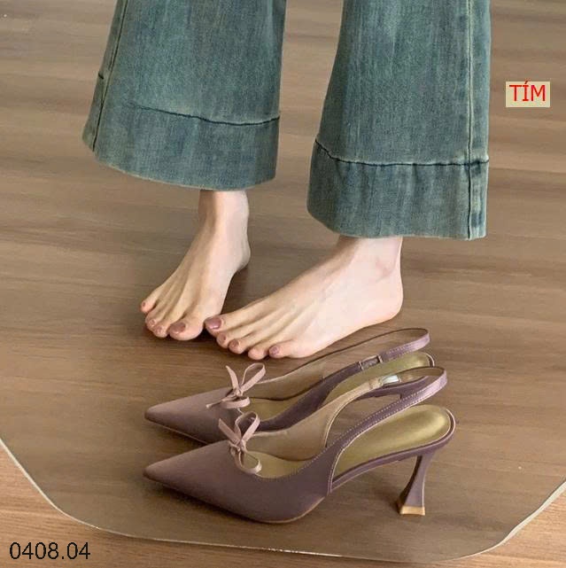 25HA0408.04 - GIÀY CAO GÓT SANDAL NƠ MŨI NHỌN KIỂU PHÁP