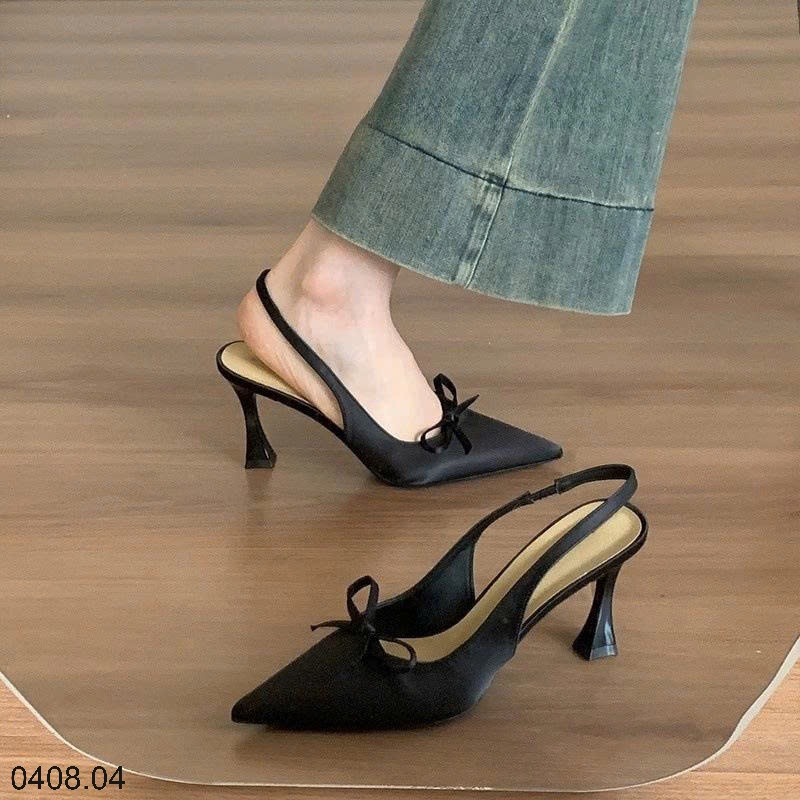25HA0408.04 - GIÀY CAO GÓT SANDAL NƠ MŨI NHỌN KIỂU PHÁP