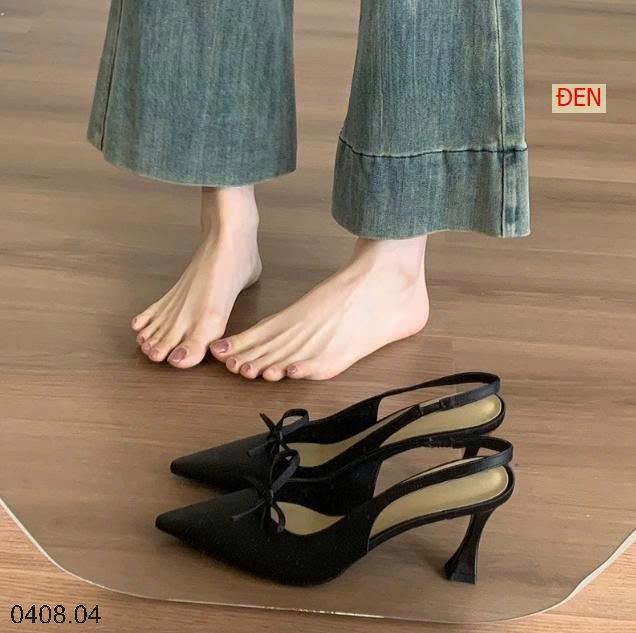 25HA0408.04 - GIÀY CAO GÓT SANDAL NƠ MŨI NHỌN KIỂU PHÁP