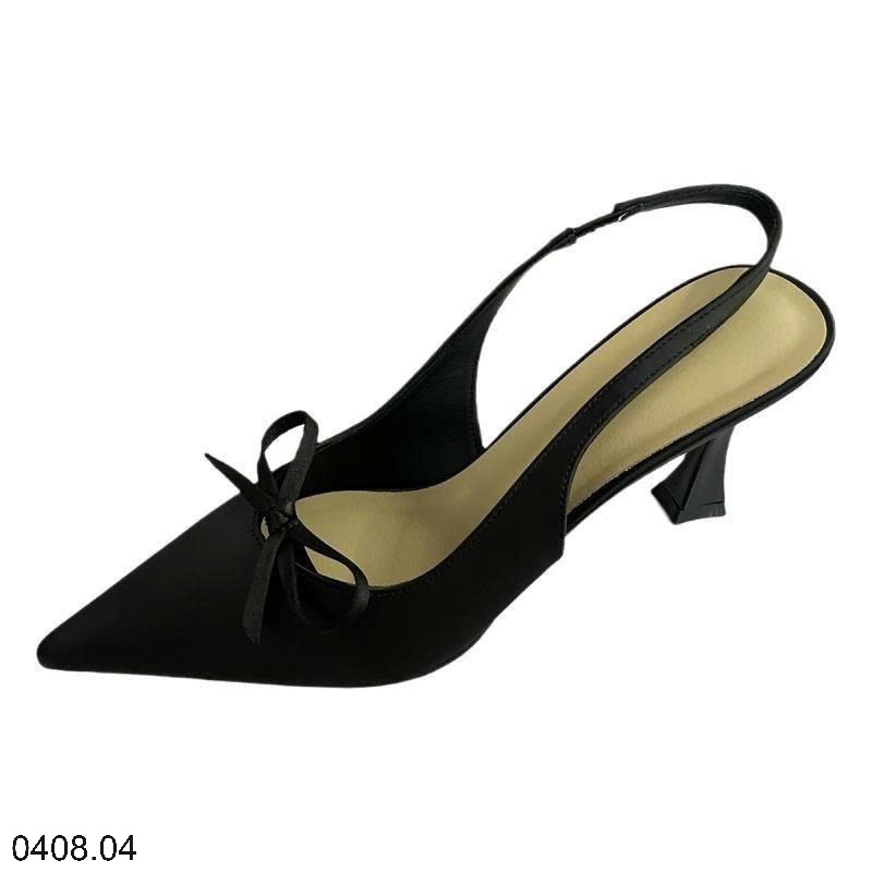 25HA0408.04 - GIÀY CAO GÓT SANDAL NƠ MŨI NHỌN KIỂU PHÁP